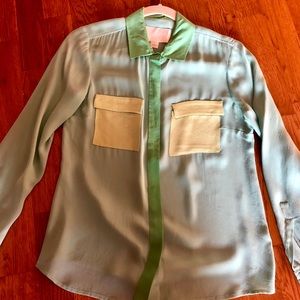 J. Crew Women’s Blue/Green Silk Button Down Shirt